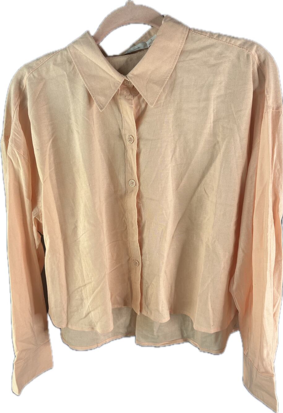 BISHOP + YOUNG women's aria linen blouse peach long sleeve button up small NWT